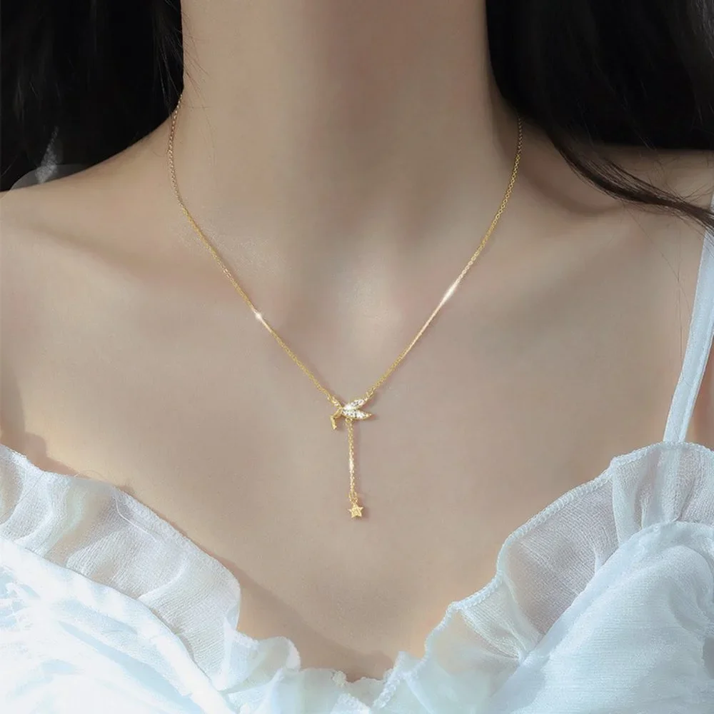 #NEW 925 Sterling Silver Diamond Angel Star Drop Necklace - Picture 3 of 4